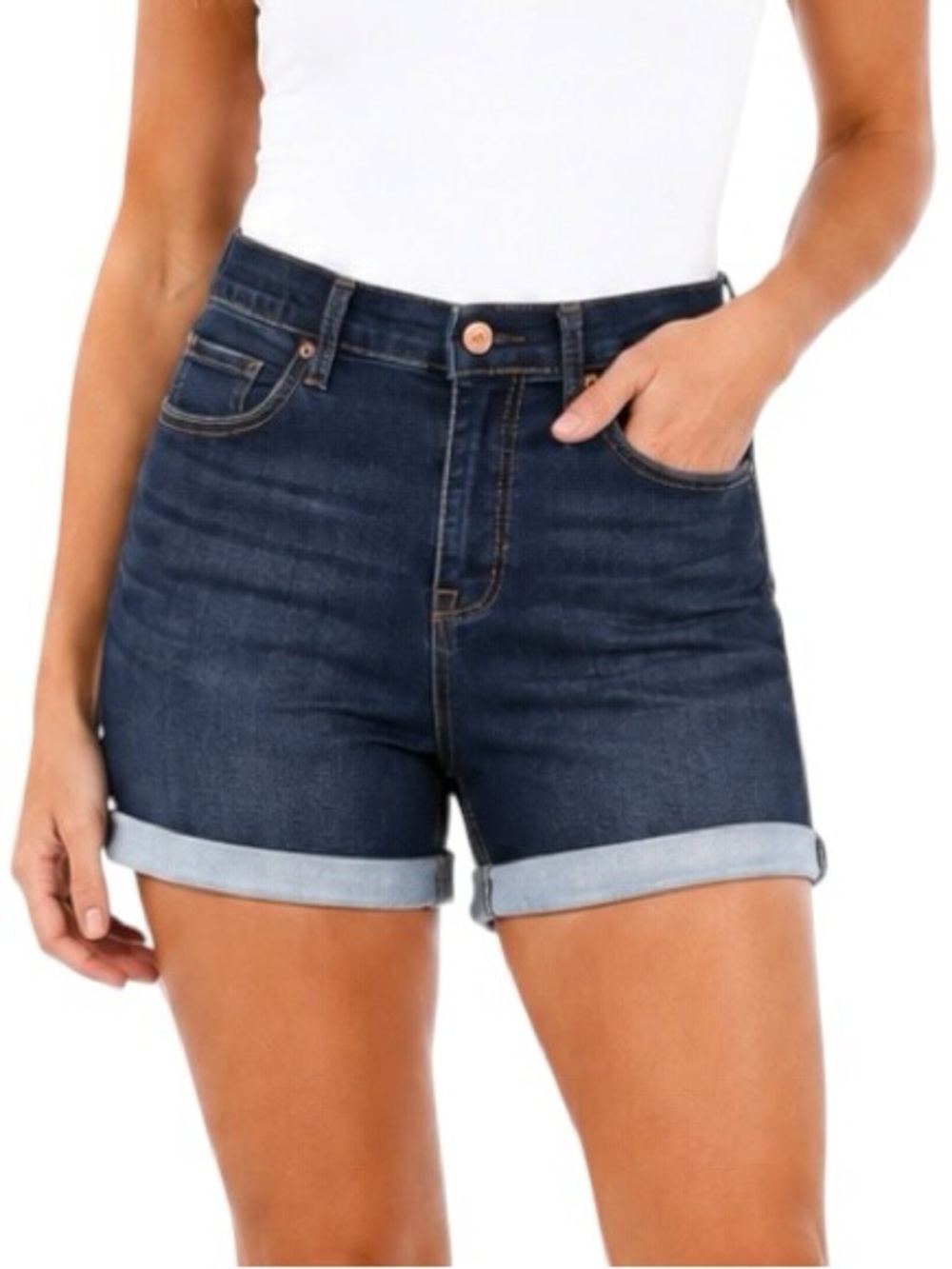 Nicole Miller SOHO High Rise Stretch Denim Jean Shorts Indigo Wash 12